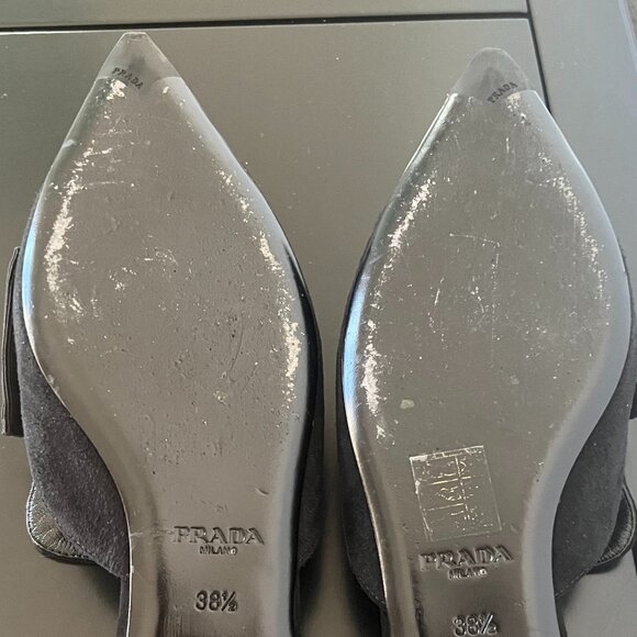 Prada Suede Grosgrain Bow Mules Flats - Picture 7 of 10